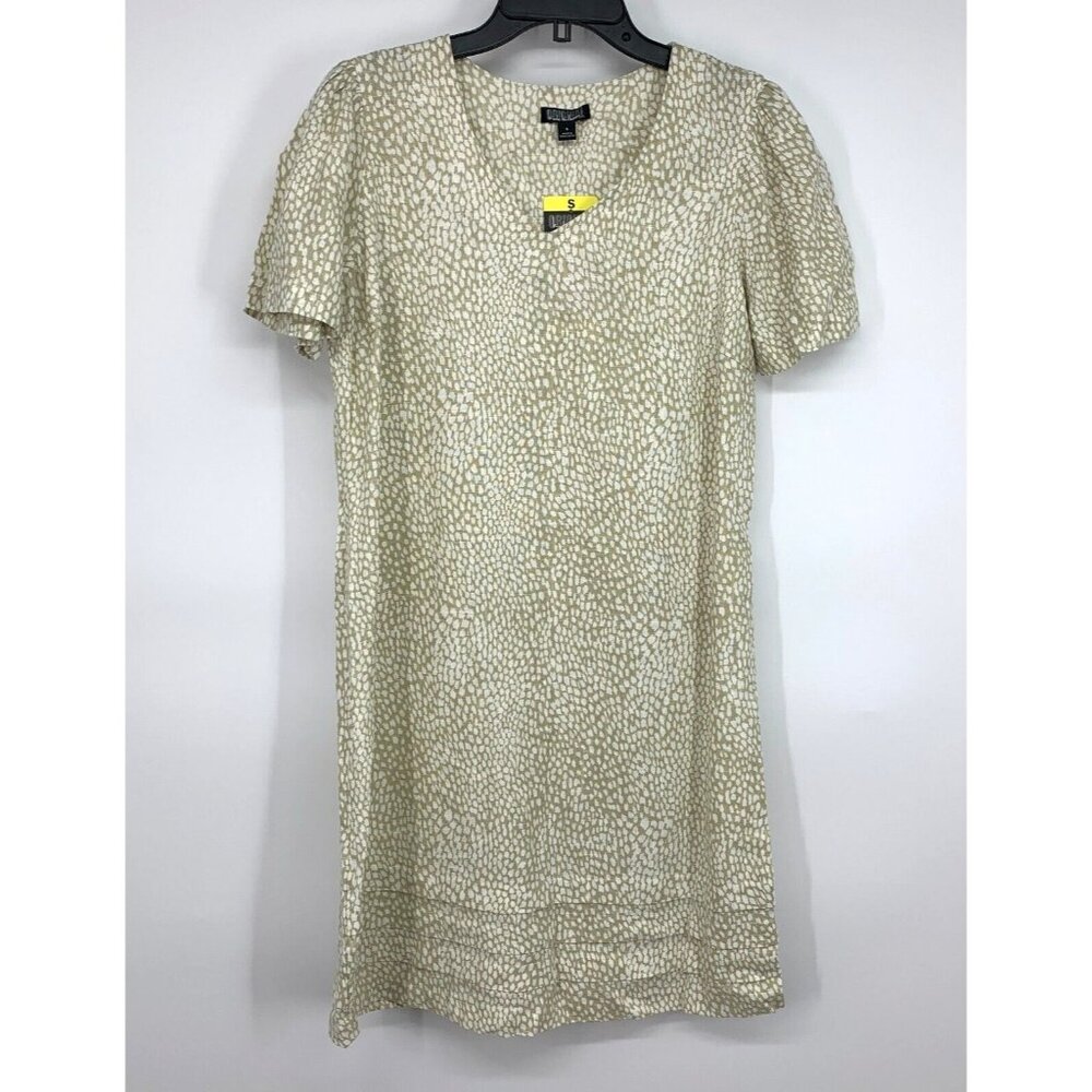 Nicole Miller Dress Linen Blend V Neck Short Sleeve Pleated NWT